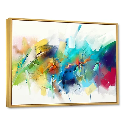 Turquoise Story with Touches of Yellow and Red Canvas Wall Art Print