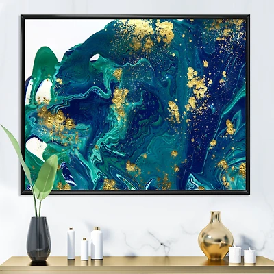 Golden Marble on Dark Blue Universe  Wall Art