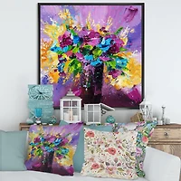 Bright Bouquet of Spring Flowers on Purple Background  Canvas Wall Art Print