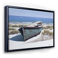 Blue Boat on Beach  Canvas Wall Art Print