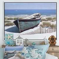 Blue Boat on Beach  Canvas Wall Art Print