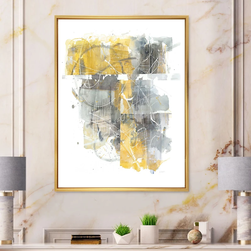 Moving and Out of Traffic II Yellow Grey Canvas Wall Art Print