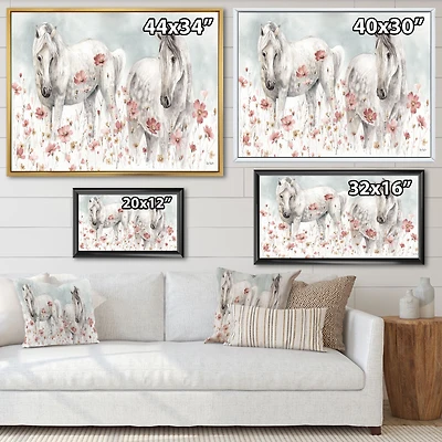 Watercolors Pink Wild Horses  Wall Art