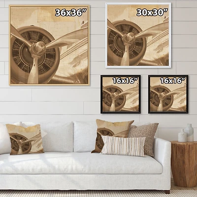 Retro Airplanes Sepia  Wall Art