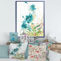 Toile « Wild Blue Abstract Farmhouse Flowers »