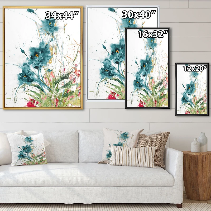 Wild Blue Abstract Farmhouse Flowers Wall Art