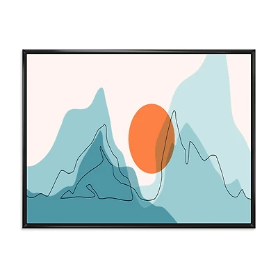 Red Moon Over Abstract Blue Mountains I Wall Art