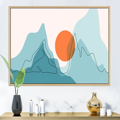 Red Moon Over Abstract Blue Mountains I Wall Art