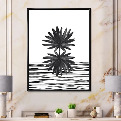 Black and White Tropical Leaf on Striped II  Wall Art