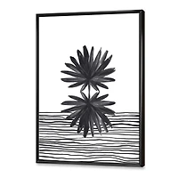 Black and White Tropical Leaf on Striped II  Wall Art
