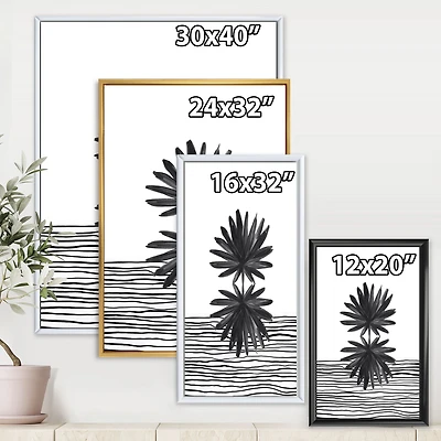 Toile « Black and White Tropical Leaf on Striped II »