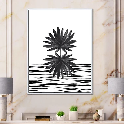 Black and White Tropical Leaf on Striped II  Wall Art