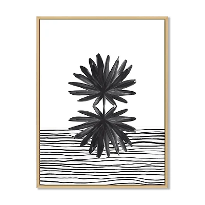 Black and White Tropical Leaf on Striped II  Wall Art