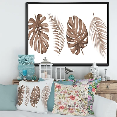 Tropical Monstera and Palm Leaf Terracotta  Wall Art