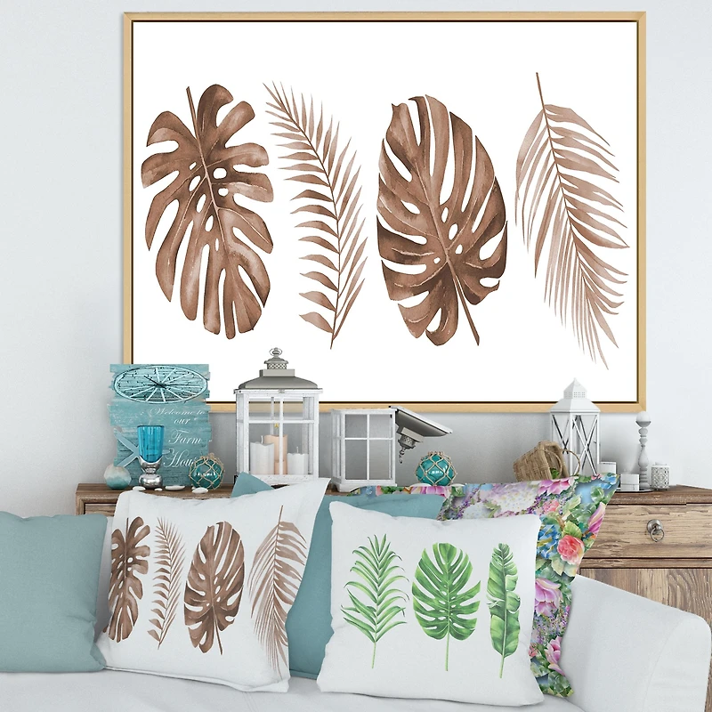 Tropical Monstera and Palm Leaf Terracotta  Wall Art