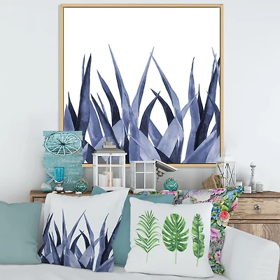 Navy Blue Agave Leaves  Wall Art