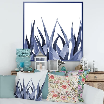 Navy Blue Agave Leaves  Wall Art