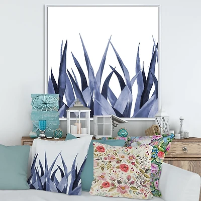 Navy Blue Agave Leaves Wall Art