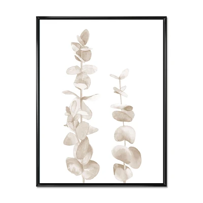 Beige Eucalyptus Branches on White Wall Art