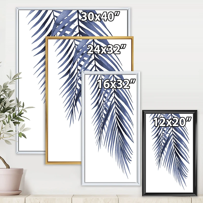 Blue Palm Leaves Abstract Tropical Branches Wall Art