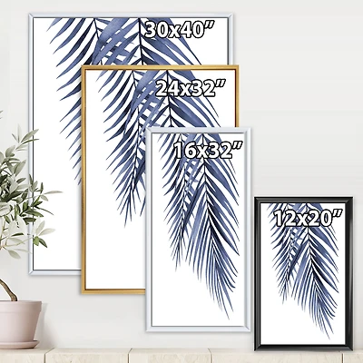Blue Palm Leaves Abstract Tropical Branches  Wall Art
