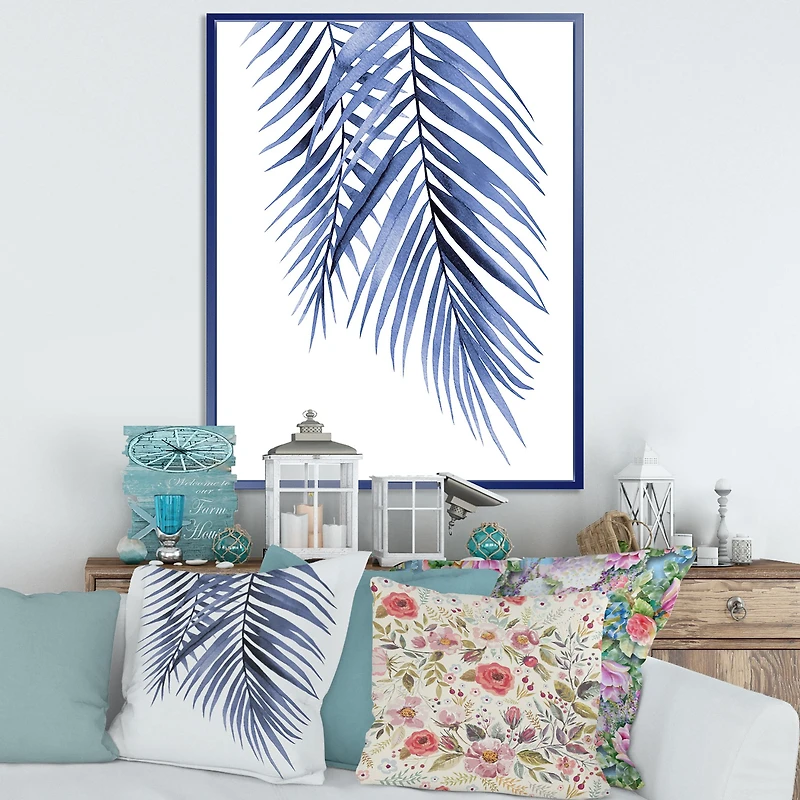 Blue Palm Leaves Abstract Tropical Branches  Wall Art