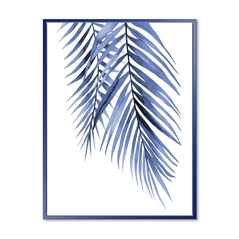 Blue Palm Leaves Abstract Tropical Branches  Wall Art