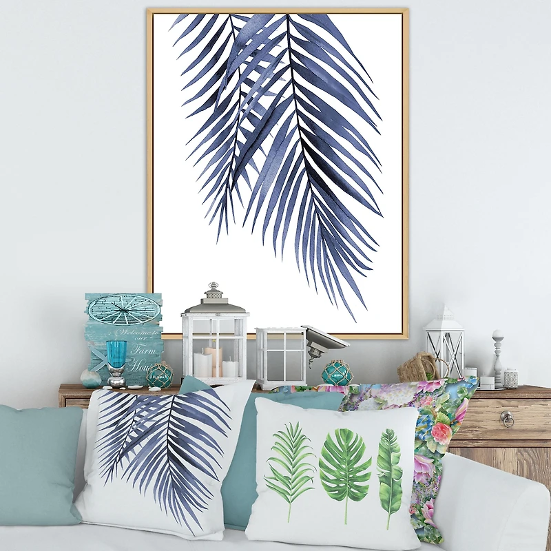 Blue Palm Leaves Abstract Tropical Branches  Wall Art