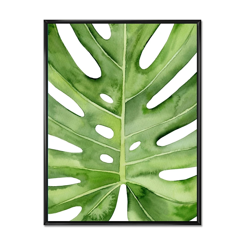 Green Monstera Leaf Tropical Palm Botanical Detail  Wall Art