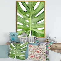 Green Monstera Leaf Tropical Palm Botanical Detail  Wall Art