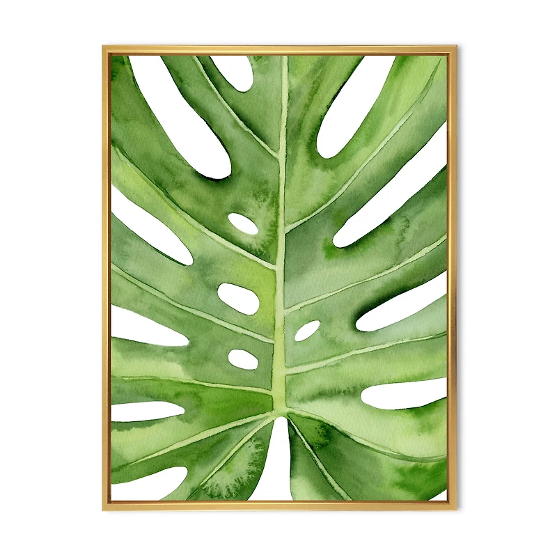 Green Monstera Leaf Tropical Palm Botanical Detail  Wall Art