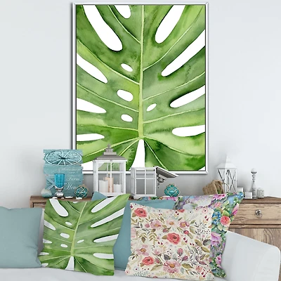 Green Monstera Leaf Tropical Palm Botanical Detail  Wall Art