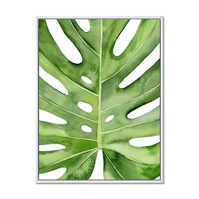 Green Monstera Leaf Tropical Palm Botanical Detail  Wall Art