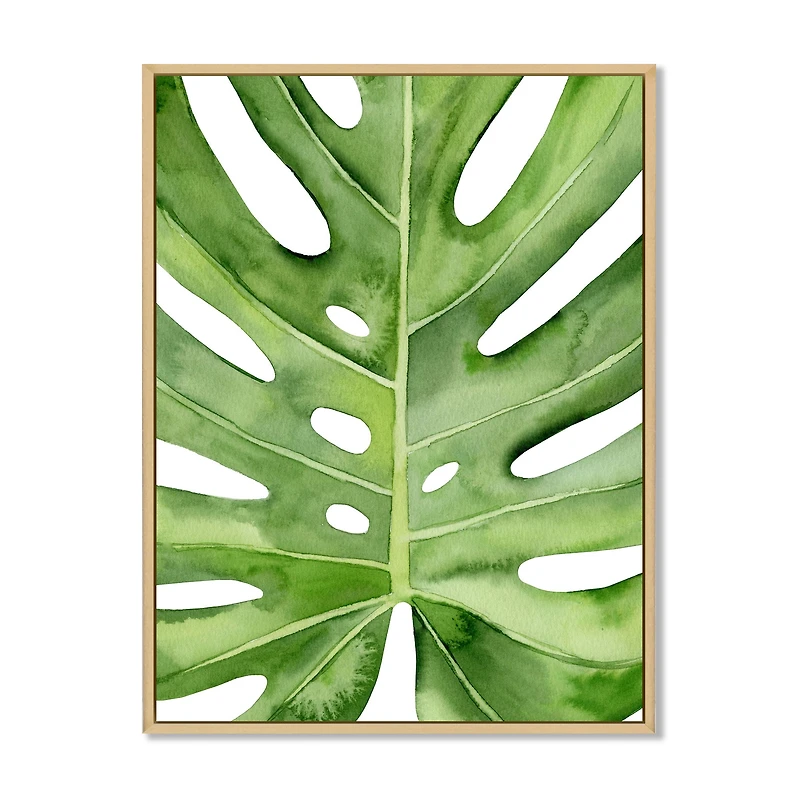 Green Monstera Leaf Tropical Palm Botanical Detail  Wall Art