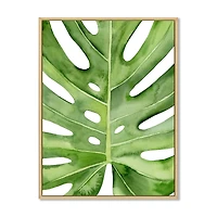 Green Monstera Leaf Tropical Palm Botanical Detail  Wall Art