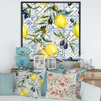 Lemon Ornament on Blue al Pattern III  Wall Art
