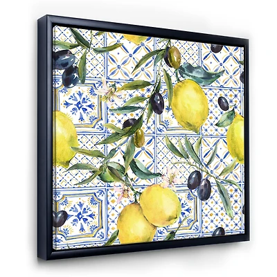 Lemon Ornament on Blue al Pattern III  Wall Art