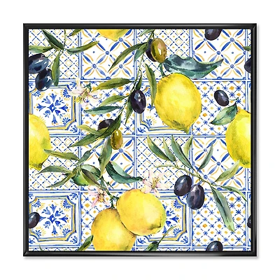 Lemon Ornament on Blue al Pattern III  Wall Art