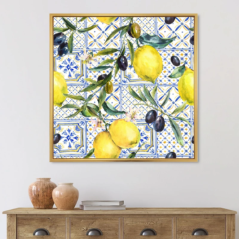 Lemon Ornament on Blue al Pattern III  Wall Art