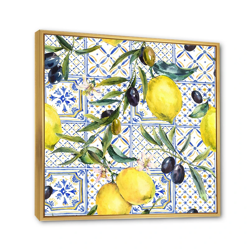 Lemon Ornament on Blue al Pattern III  Wall Art