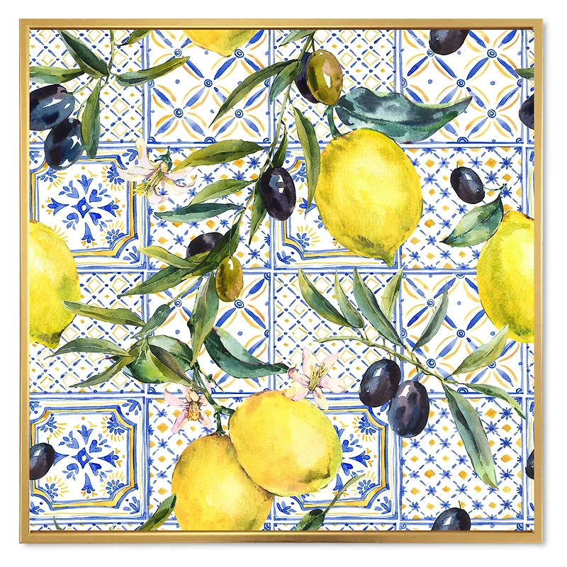 Lemon Ornament on Blue al Pattern III  Wall Art