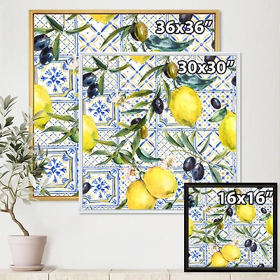 Lemon Ornament on Blue al Pattern III  Wall Art