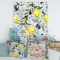 Lemon Ornament on Blue al Pattern III  Wall Art