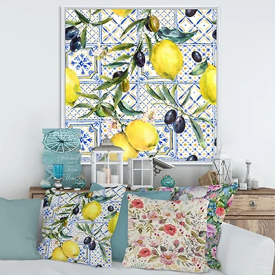Lemon Ornament on Blue al Pattern III  Wall Art
