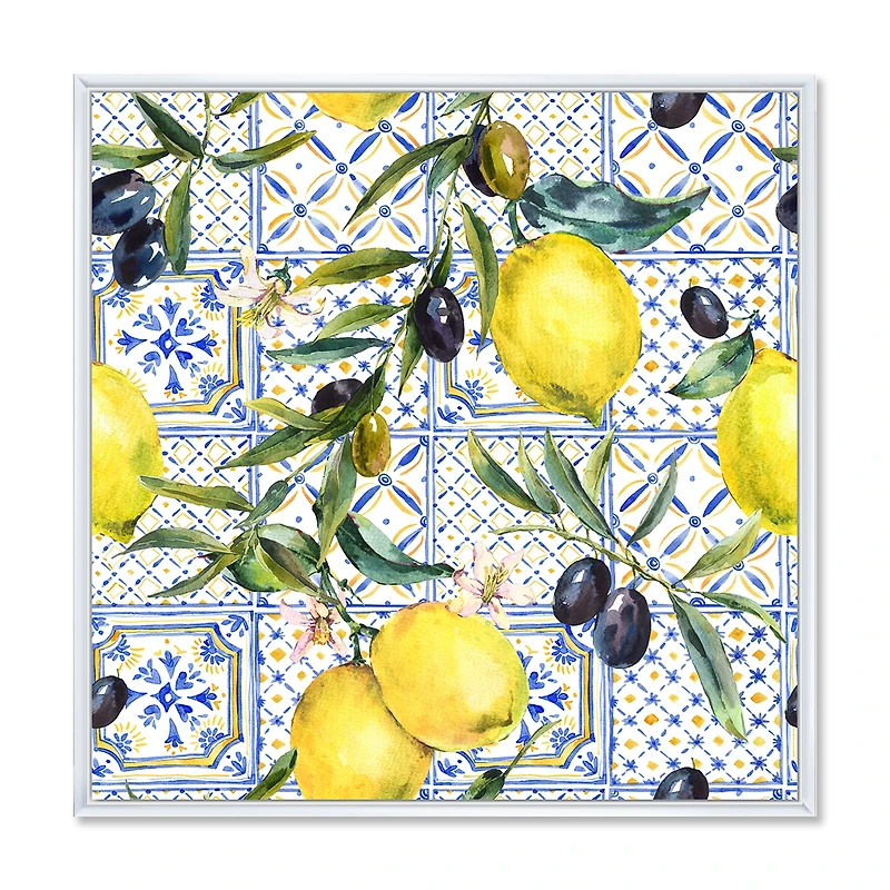 Lemon Ornament on Blue al Pattern III  Wall Art