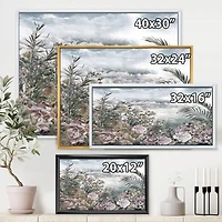 Retro Flowers by The Sea Side  Wall Art
