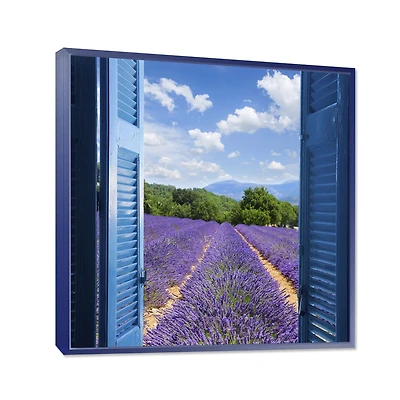 Lavender Field Through Blue Open Cottage Window Wall Art