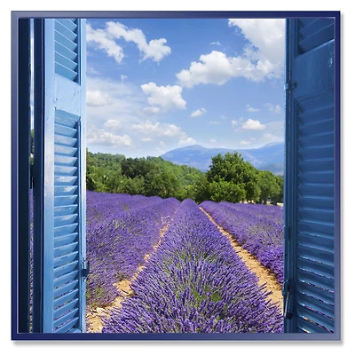 Lavender Field Through Blue Open Cottage Window Wall Art