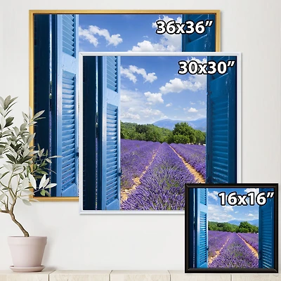Lavender Field Through Blue Open Cottage Window Wall Art