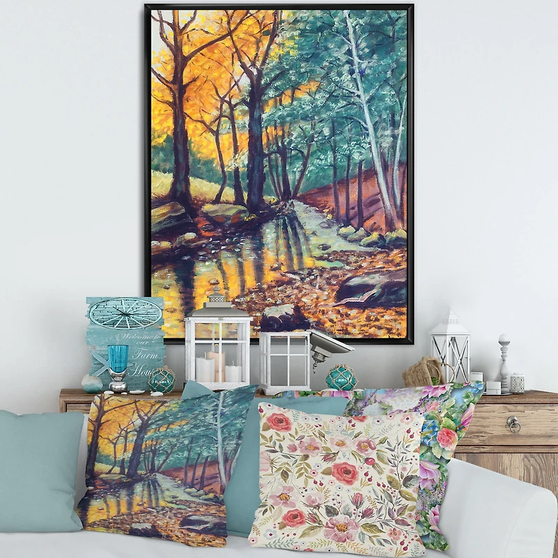 Landscape with River Autumn Forest Sunset  Wall Art